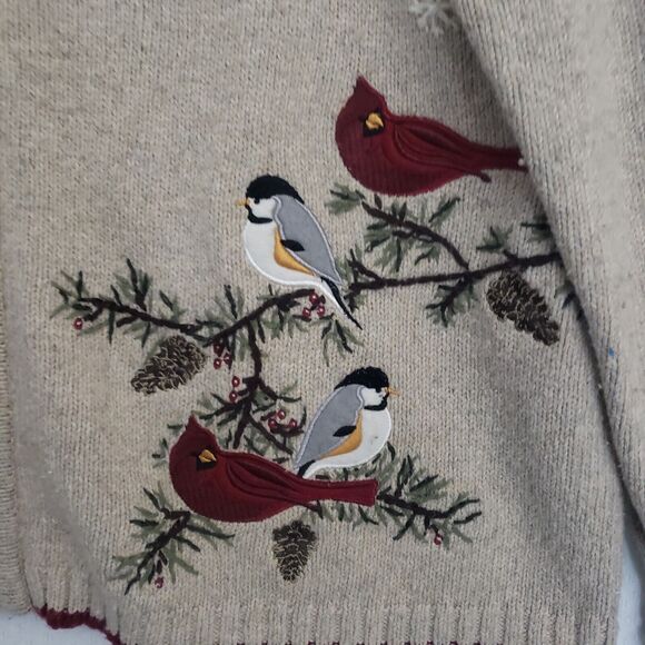 Croft & Barrow Bird Embroidered Full Zip Cardigan Cottagecore Ramie Silk XL‎ - Picture 4 of 13